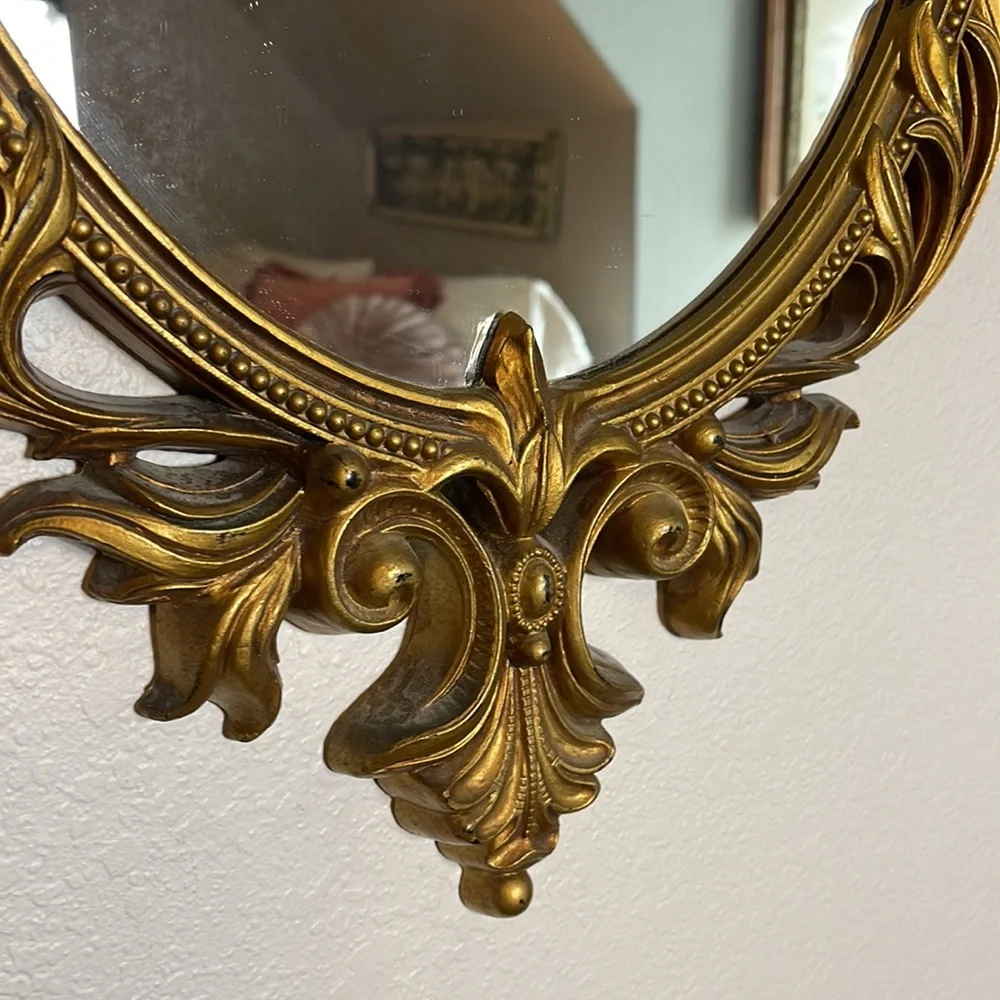 Vintage Syroco Style Resin Oval Gold Ornate Mirror MCM